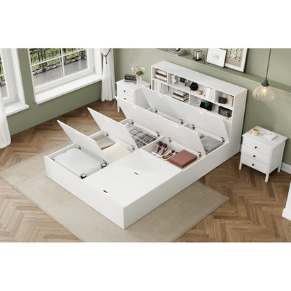 Tweepersoonsbedframe – Bedframe – Ledikant – Platformbed – Slaapbed – Modern Design – Met Opbergruimte – Geen Boxspring Nodig – Wit – Eenvoudige Montage