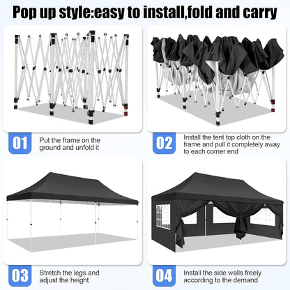 Feesttent – Partytent – Tuintent – Paviljoen – Easy-Up Tent – 3x6 Meter – Waterdicht Polyester – Stevig Aluminium Frame - Zwart