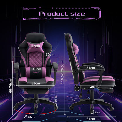 Gamingstoel – Gaming Chair – Bureaustoel – Draaistoel – Racestoel – Ergonomische Rugondersteuning – Verstelbare Hoogte & Kantelfunctie – Roze/Wit