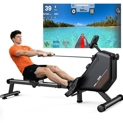 1 VOWVIT Foldable Rowing Machine for Home | 300 Newton 16 Levels Magnetic Resistance, 160 kg Weight Capacity, Stainless Steel, Without Battery