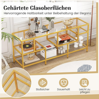 TV-meubel – TV-kast – Televisiemeubel – TV-standaard – Tv-dressoir – Met Gehard Glas – Stevige Metalen Constructie – Geschikt Voor TV’s Tot 65 Inch – Gouden Kleur – 147x40x62 cm