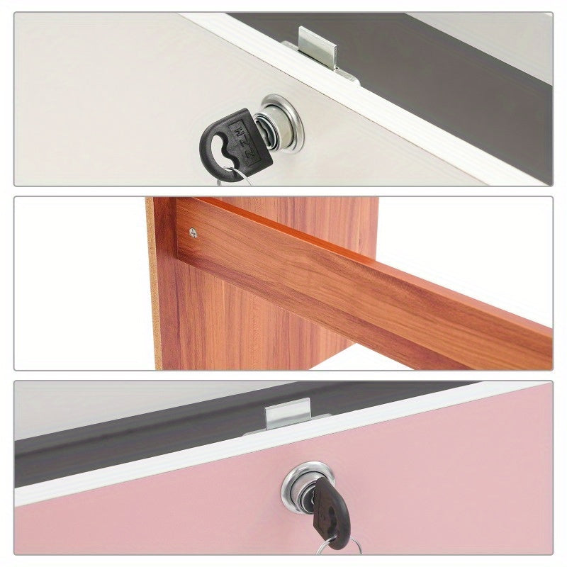 kaptafel – make-up tafel – cosmetische tafel – dressing table – toilettafel – modern roze-witte kaptafel – 5 lades & opbergruimte – stevig MDF fiberboard design