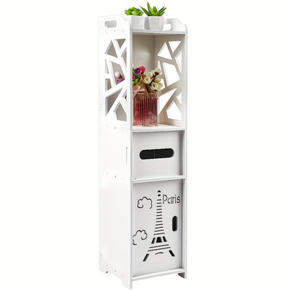 Compact Bathroom Shelf Cabinet 80cm Height | PVC Organizer For Small Spaces, 20x20cm Slim Design | Space-Saving (White, Easy-Clean Surface), Standing Shelf