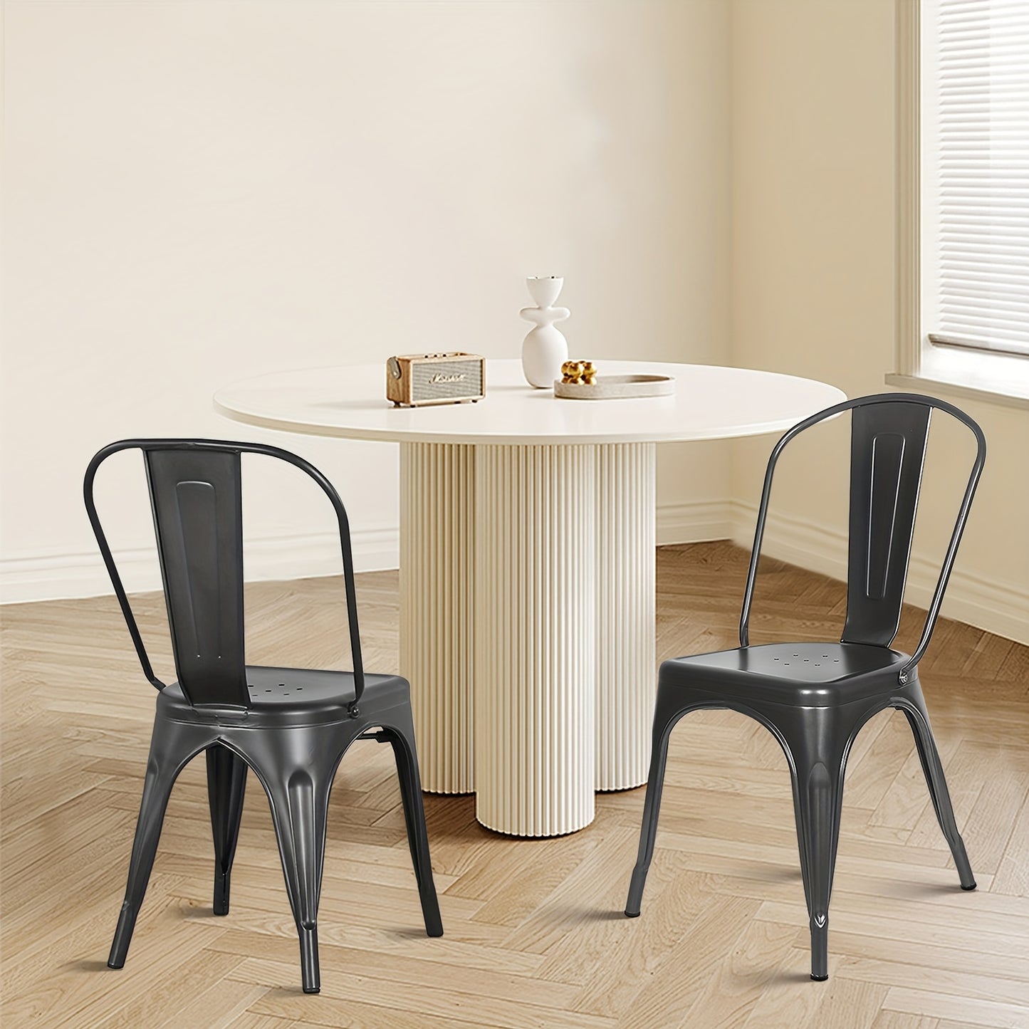 Eetkamerstoelen – Stoelen – Bistrostoelen – Keukenstoelen – Lounge Stoelen – Industrieel Design – Set Van 4 Donkergrijs – Metalen Frame – Stapelbaar