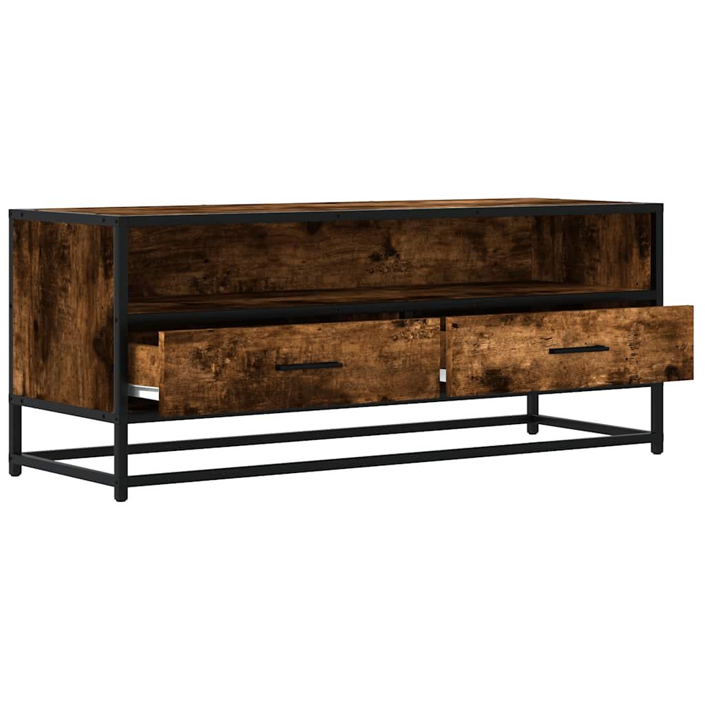 TV Cabinet Smoked Oak 100x34.5x40 cm Engineered Wood and Metal TV Stand Entertainment Center with Storage, Media Television Table for Living Room Bedroom