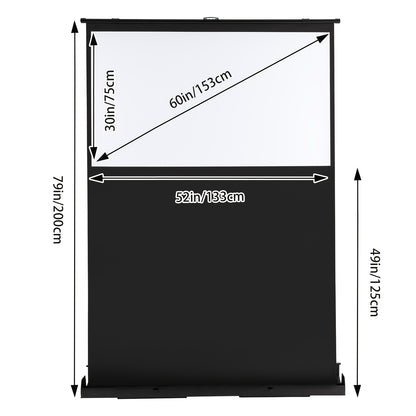Mobiel Vloerprojectiescherm – Draagbaar Projectiescherm – Presentatiescherm – Thuisbioscoop Scherm – Gaming Scherm – 152,4 cm 16:9 – Handmatig Uittrekbaar Aluminium Frame met Glasvezel