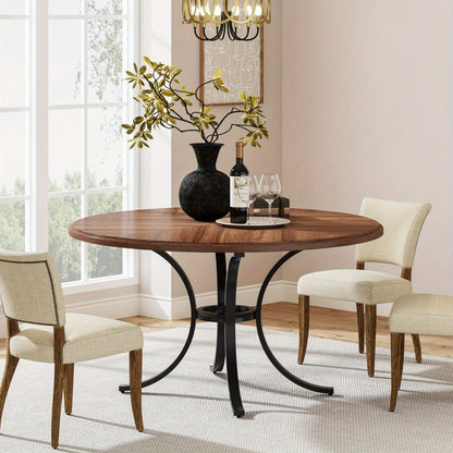 Ronde Eettafel – Uitklapbare Tafel – Eetkamertafel – Keukentafel – Tafel Voor 4-6 Personen – Bruine Houtlook – Krasbestendig Oppervlak – Uitschuifbaar Blad