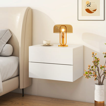 Nachtkastje – Nachtkastjes – Zwevend Kastje – Bijzettafel – Wandkast – Set van 2 – Wit – Metaal – 42x30x28 cm – 2 Lades – Ruimtelijk & Stijlvol