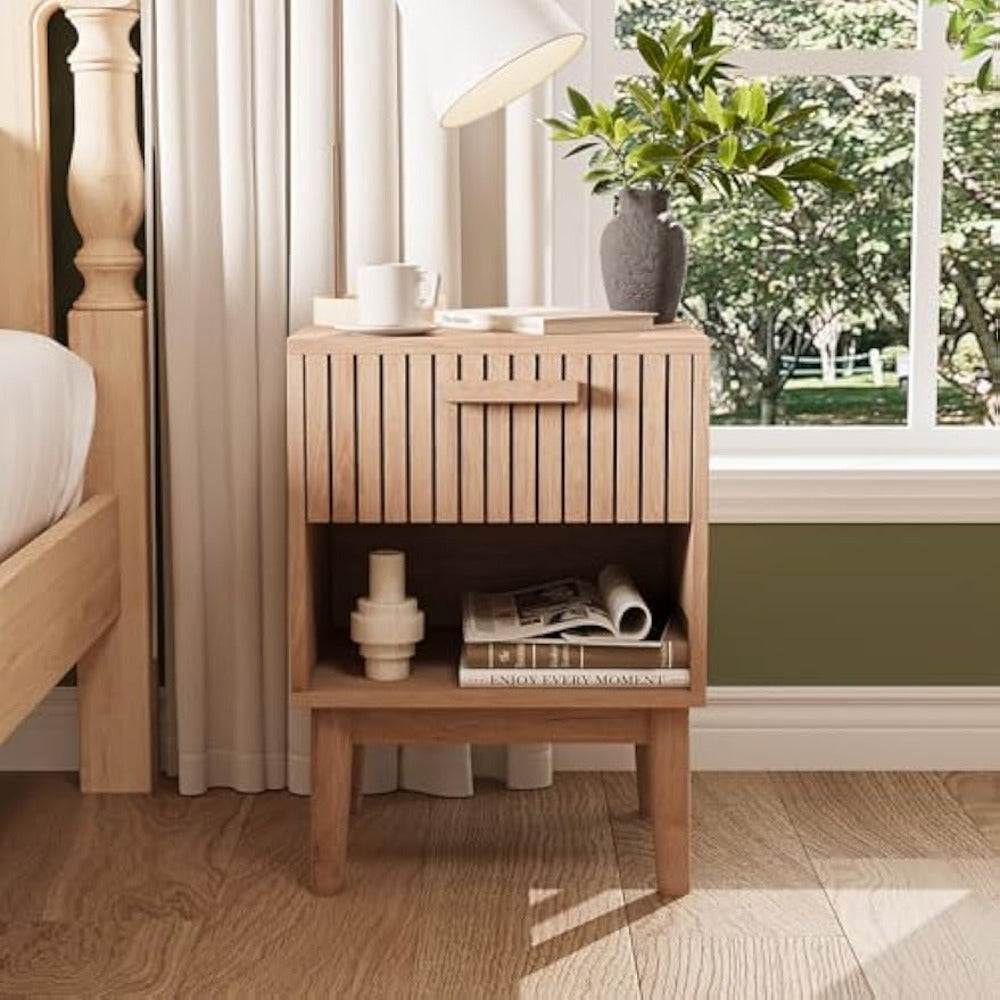 Nachtkastje – Bijzettafel – Bedkastje – Opbergkastje – Set van 2 – Hout en MDF – Antislipvoetjes en Anti-kantelbeveiliging