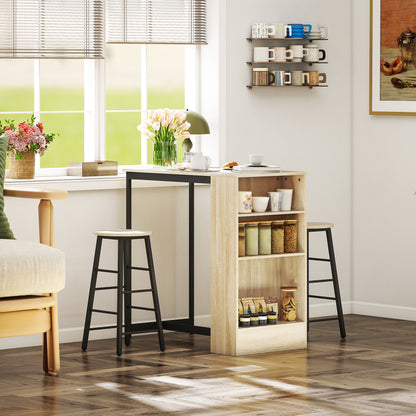 Bartafelset – Barkrukken – Barmeubel – Bartafel – Barstoel – Compact Ontwerp – Opbergruimte – Lichtbruin Zwart Eikenhout