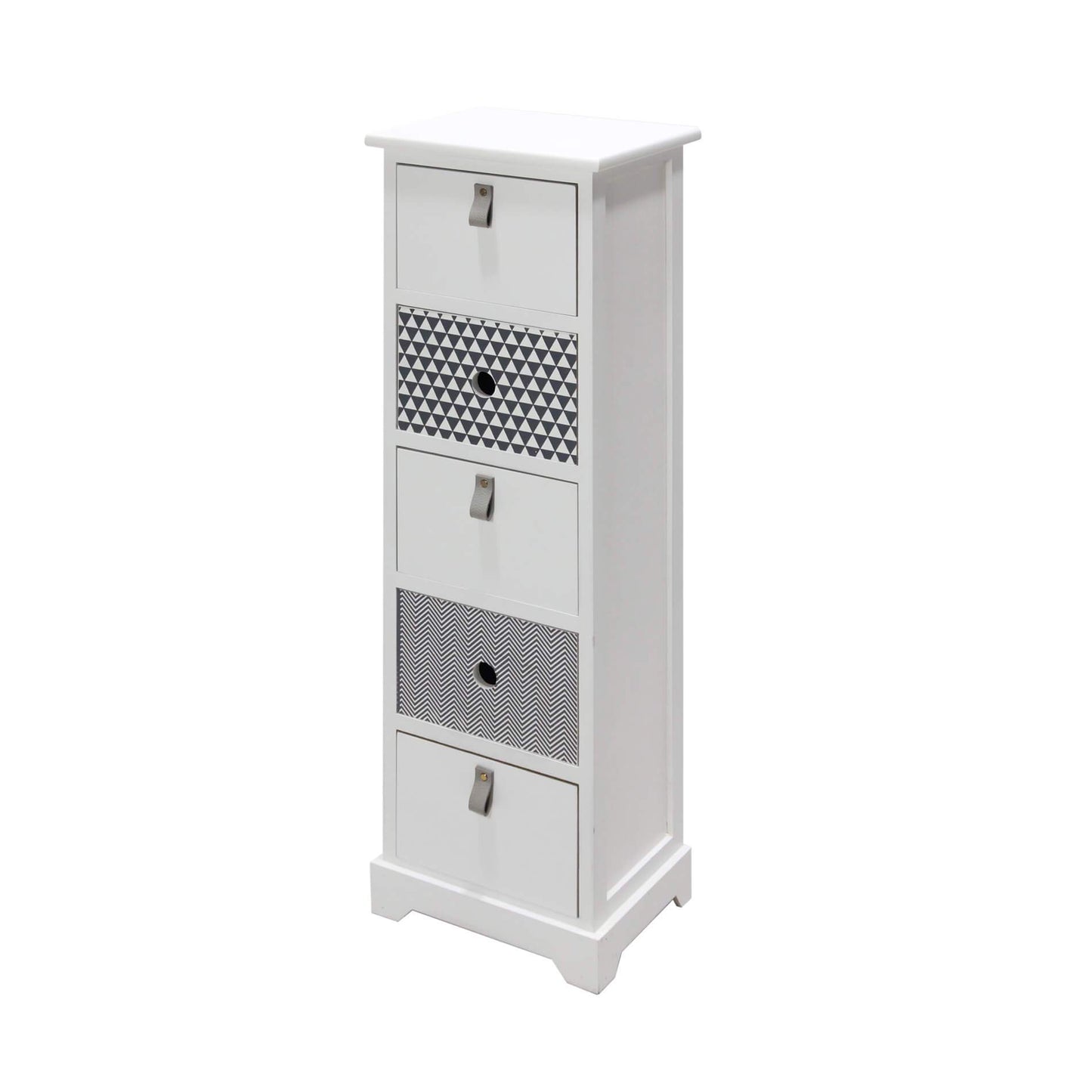 Nachtkastje – Ladekast – Bijzettafel – Opbergkast – Ladekast Smal – 5 Laden – Modern Design – MDF Hout – 93x30x25 cm – Wit Grijs