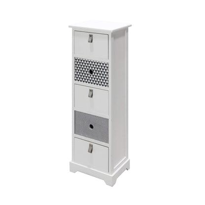 Nachtkastje – Ladekast – Bijzettafel – Opbergkast – Ladekast Smal – 5 Laden – Modern Design – MDF Hout – 93x30x25 cm – Wit Grijs