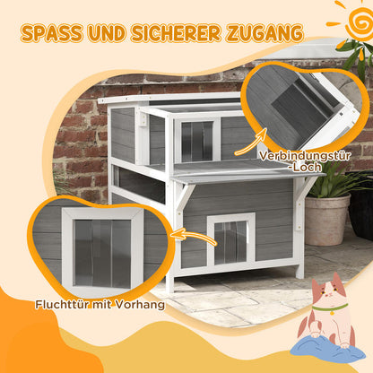 Kattenhuis – Kattenverblijf – Kattenhuisje – Kattenhok – Kattencondo – 2 Verdiepingen Met Balkon – Weerbestendig En Duurzaam – Ruim Ontwerp Voor Grote Katten