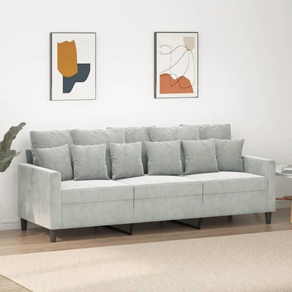 3-zits Sofa – Driezitsbank – Relaxbank – Loungesofa – Lichtgrijs – Velvet Bekleding – 180 cm Lengte – Stevig Houten Frame