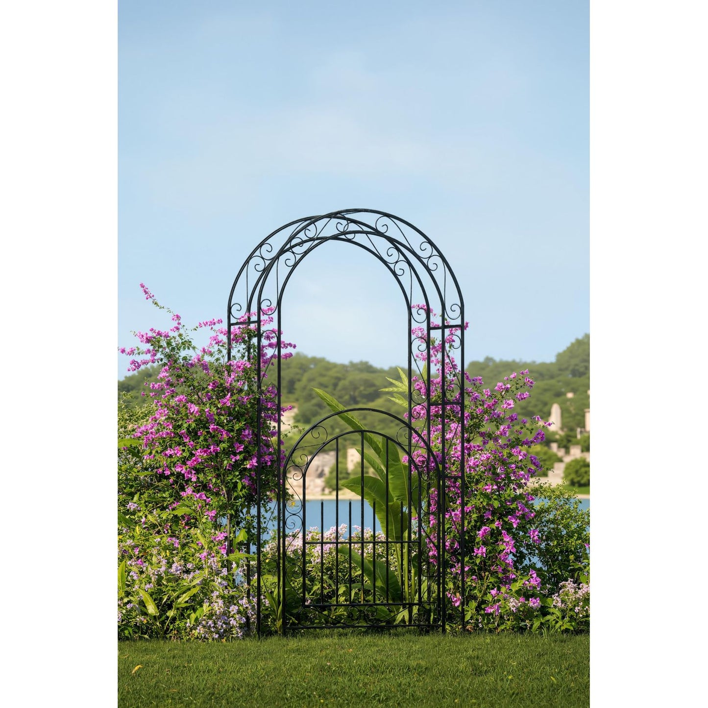Tuinboog – Metalen Boog – Klimboog – Tuinpoort – Klimrek – Zwart Metaal – 243,84 cm Hoog – Weerbestendig & Roestvrij