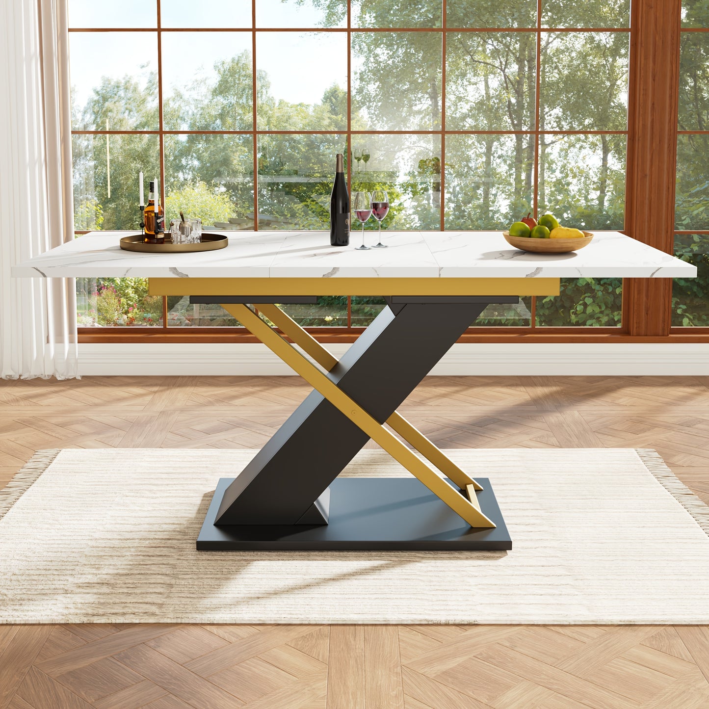 Uitklapbare Eettafel – Uitschuifbare Tafel – Verlengbare Eettafel – Klaptafel – Keukentafel – 120-160x80 cm – MDF Met Gouden Kruispoten
