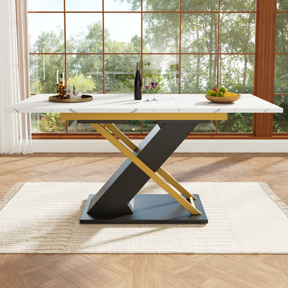 Uitklapbare Eettafel – Uitschuifbare Tafel – Verlengbare Eettafel – Klaptafel – Keukentafel – 120-160x80 cm – MDF Met Gouden Kruispoten
