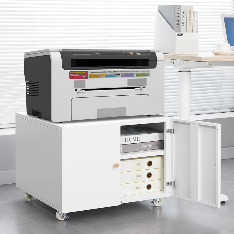 Printerstandaard – Printertafel – Printerwagen – Faxstandaard – Opbergrek – Aluminiumlegering – In Hoogte Verstelbare Schappen – Zwenkwielen Met Rem – Opvouwbaar Design – Wit