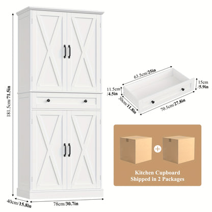 Keukenkast – Opbergkast – Keukenmeubel – Buffetkast – Keukenonderkast – Wit Design – Houtconstructie – 68,5 cm Hoog – 3,2 Cubieke Voet Inhoud