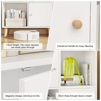 Boekenkast – Boekenrek – Opbergkast – Vakkenkast – Wandkast – Wit Hout – 4 Deuren & 8 Vakken – 64,5x30x140,5 cm – Vrijstaand & Stevig