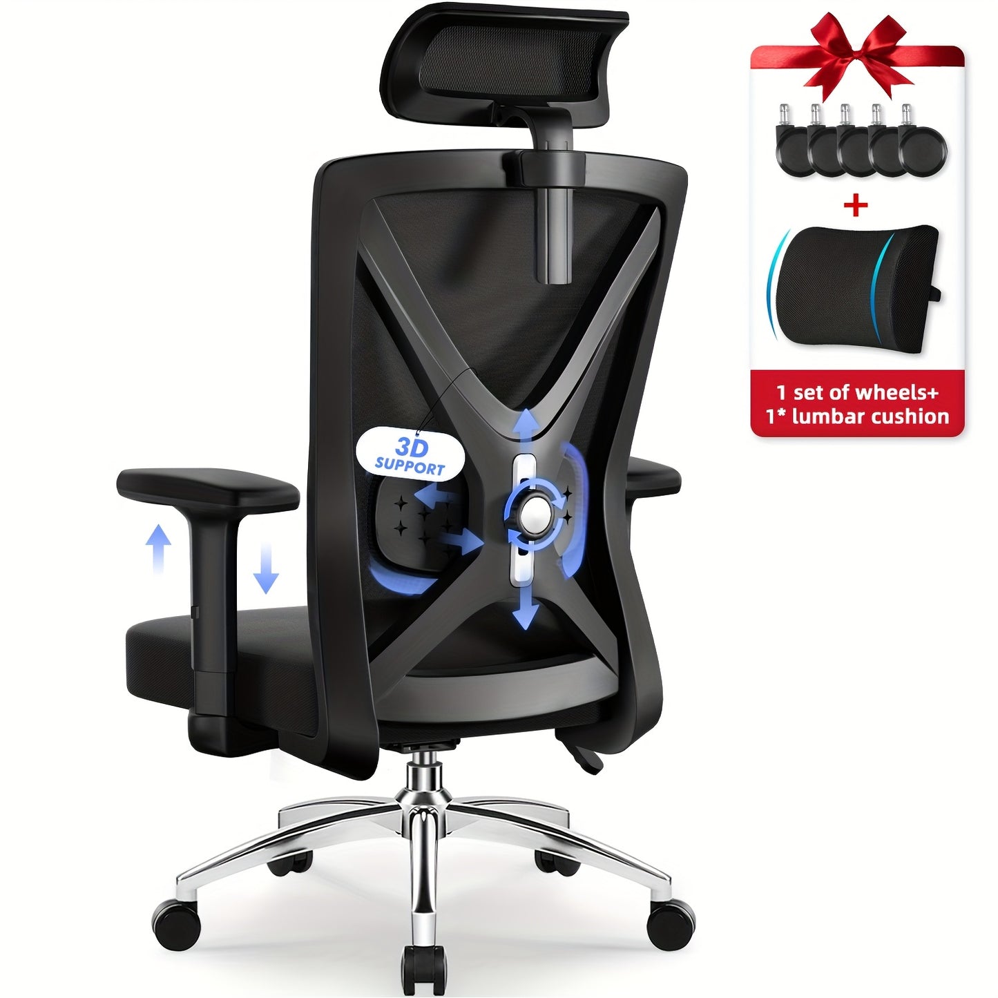 Bureaustoel – Ergonomische Stoel – Office Chair – Bureau Stoel – Gaming Stoel – Verstelbare Armleuningen – Lendensteun & Hoofdsteun – Draaibaar – Tot 200 Kg