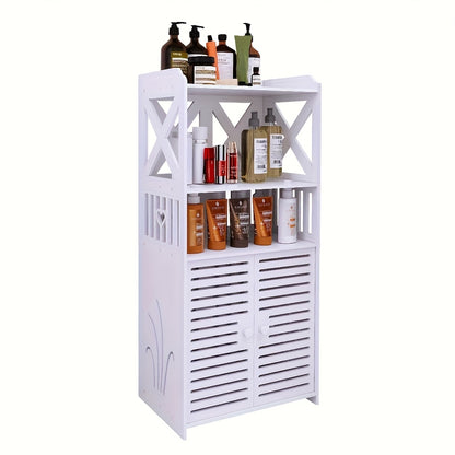 Scandinavian Dual-Door PVC Cabinet - Decorative Cutouts & Multi-Room Organizer for Bathroom/Kitchen/Bedroom [Space-Saving 40x25x90cm, Easy-Clean]