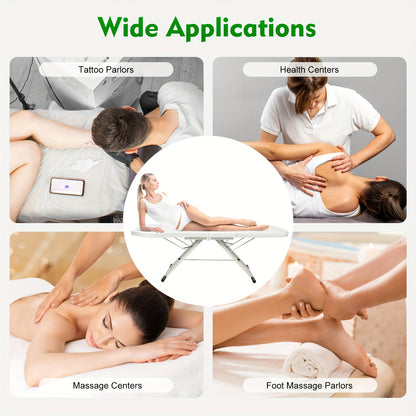 Massagetafel – Behandeltafel – Behandelbank – Schoonheidstafel – Massagebed – Verstelbaar in Hoogte – Roestvrij Staal – 3-voudig Inklapbaar – Wit