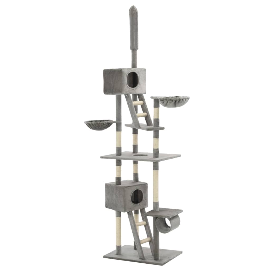 Kattenklimpaal – Krabpaal – Klimtoren – Kattenboom – Krabmeubel – Instelbare Hoogte 230-260 cm – Duurzaam Sisal & Zacht Polyester Grijs