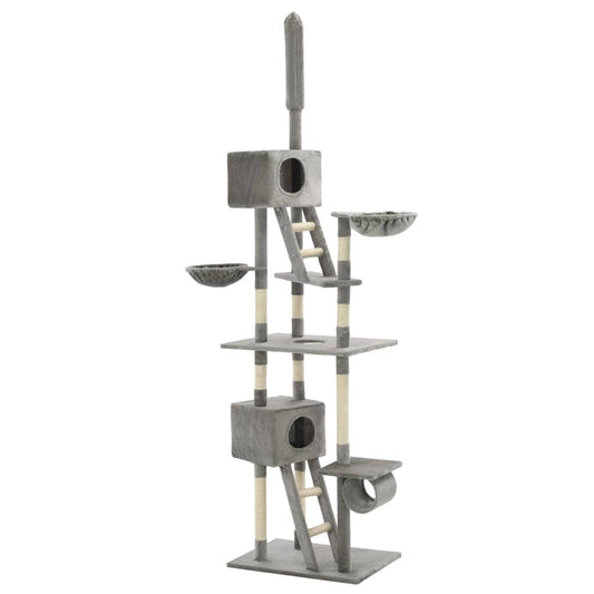Kattenklimpaal – Krabpaal – Klimtoren – Kattenboom – Krabmeubel – Instelbare Hoogte 230-260 cm – Duurzaam Sisal & Zacht Polyester Grijs