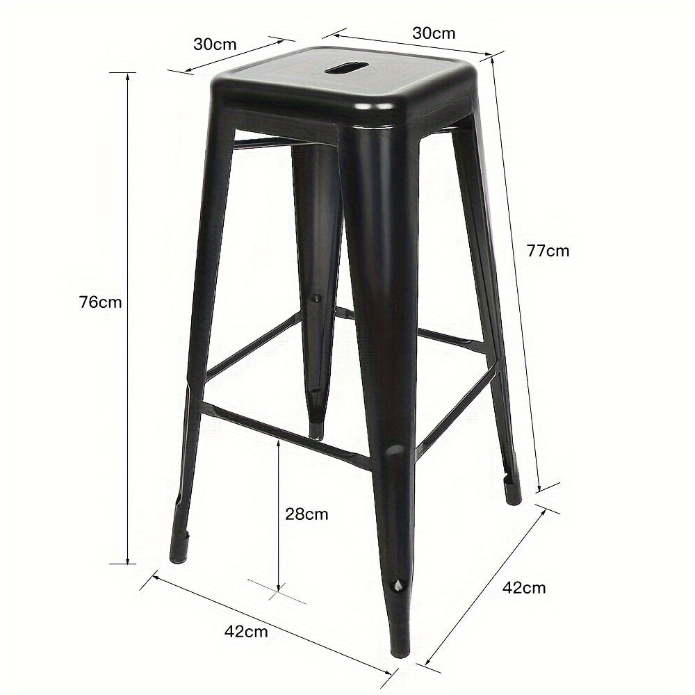 4-Delige Set Barkrukken – Barkrukken Industrieel – Keukenstoelen – Krukken Stapelbaar – Barstoelen Zonder Rugleuning – Metalen Frame – Ruimtebesparend – Zwart 76 cm Hoog