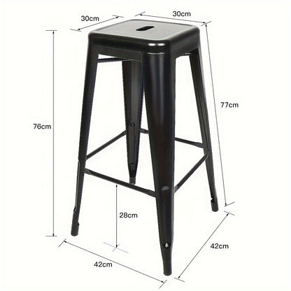 4-Delige Set Barkrukken – Barkrukken Industrieel – Keukenstoelen – Krukken Stapelbaar – Barstoelen Zonder Rugleuning – Metalen Frame – Ruimtebesparend – Zwart 76 cm Hoog