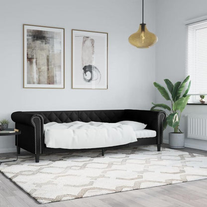 Daybed – Slaapbank – Sofa Bed – Ligbed – Bank – Mat Zwart – Hardhouten Frame – 80x200 cm – Duurzaam Synthetisch Leer – Gemakkelijk Te Monteren
