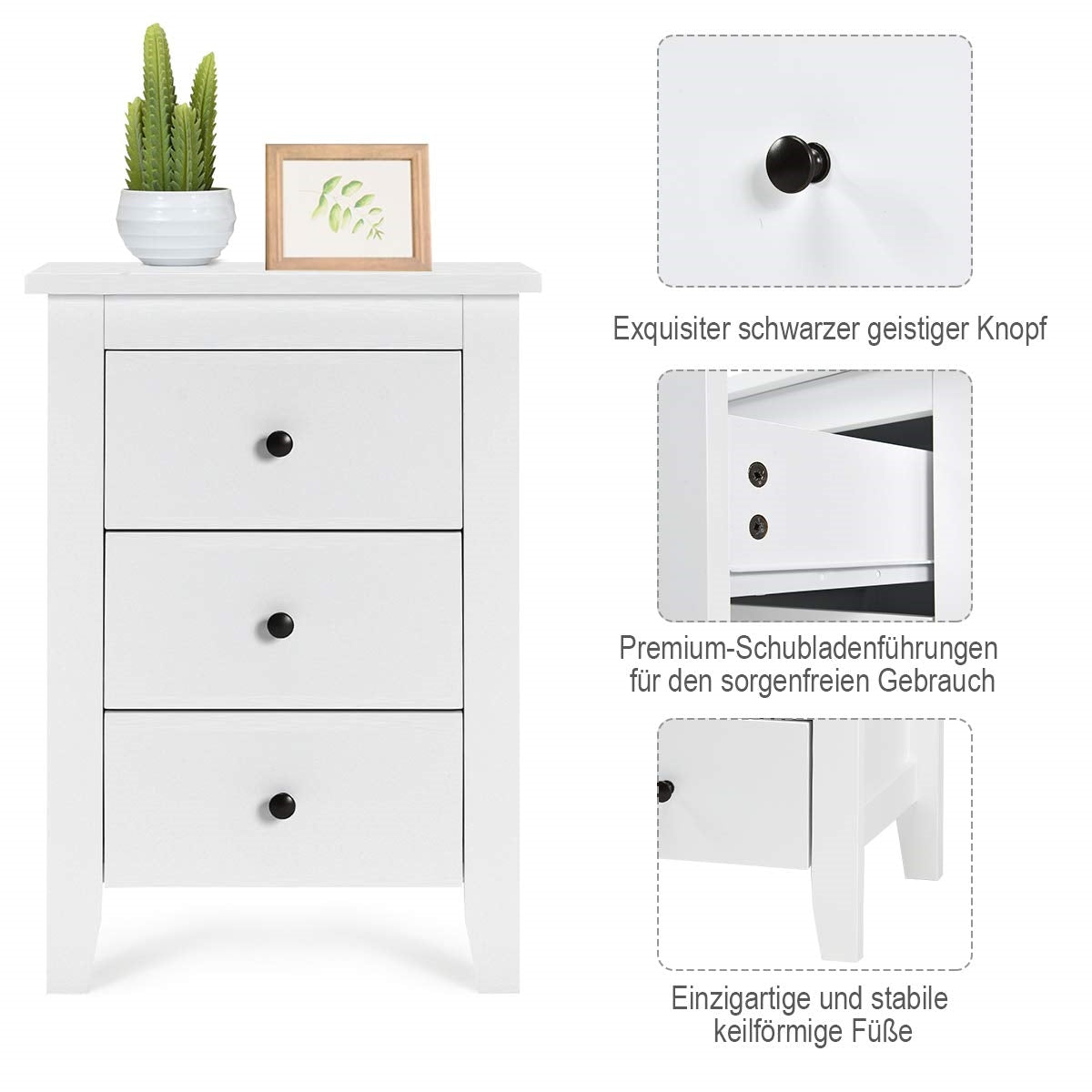 Nachtkastje – Bedtafel – Bedzijtafeltje – Nachtkast – Opbergkast – 2 stuks – 3 lades – Wit MDF – 46x37x65 cm