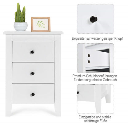 Nachtkastje – Bedtafel – Bedzijtafeltje – Nachtkast – Opbergkast – 2 stuks – 3 lades – Wit MDF – 46x37x65 cm