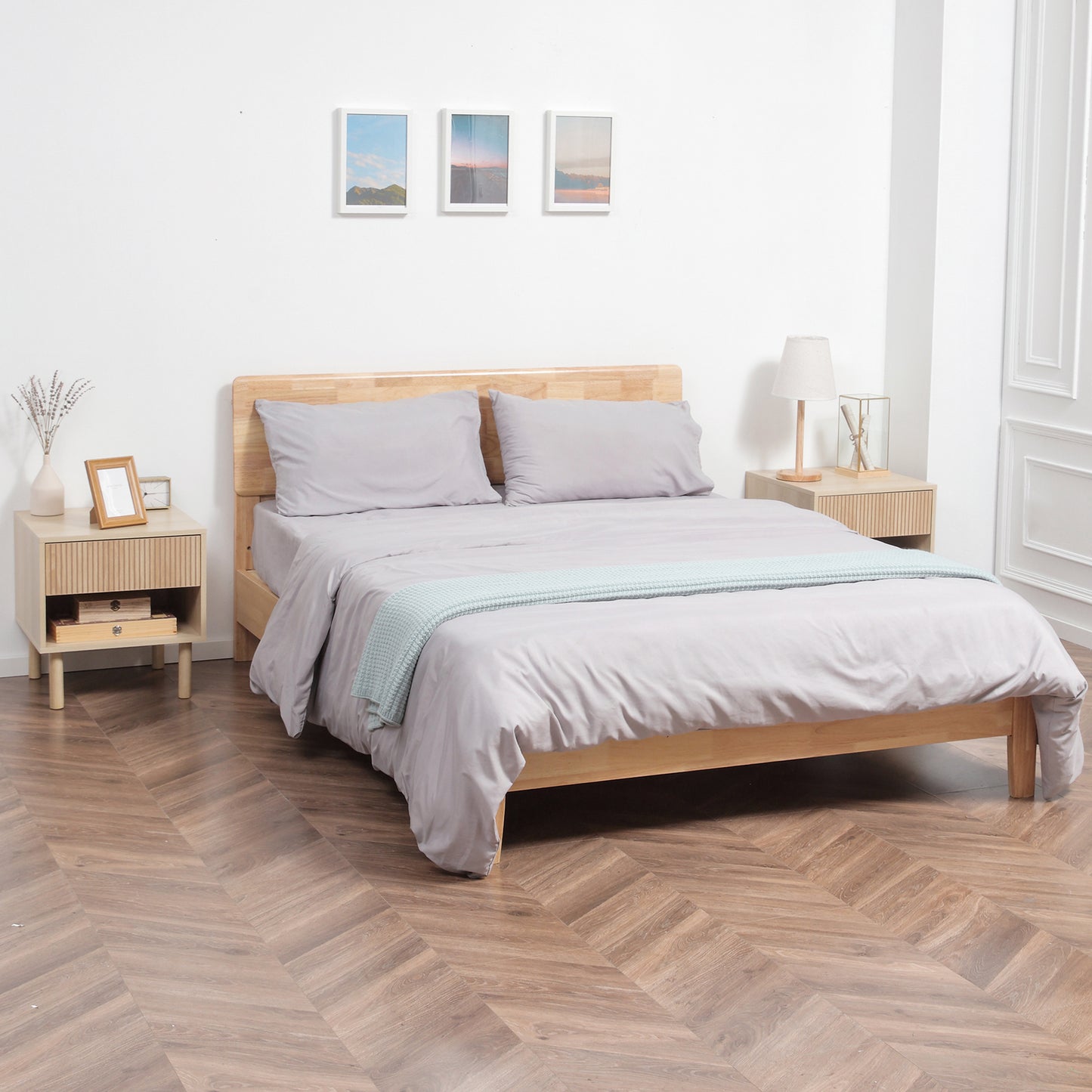 Nachtkastje – Bijzettafel – Sidetable – Bedtafeltje – Set van 2 – Natuurlijk Hout – Laden en Open Vakken – Compact 47x47x50 cm