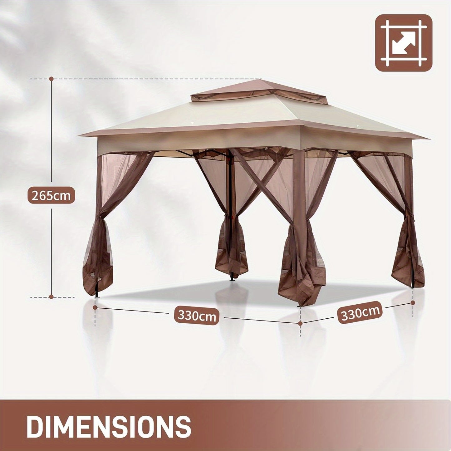 Partytent – Tuinpaviljoen – Opvouwbare Tent – Feesttent – Paviljoen – 3,3x3 m – Muskietennet Zijpanelen – Stevig Stalen Frame