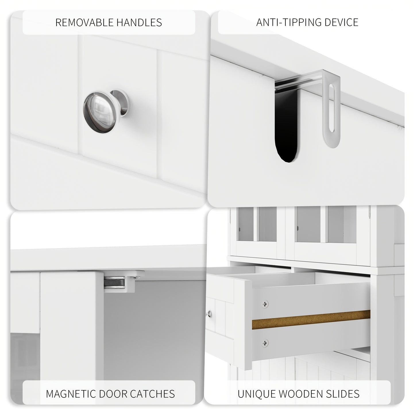 Keukenkast – Voorraadkast – Opbergkast – Buffetkast – Keukenmeubel – 181 cm Hoog – MDF Hout Wit Met Glazen Deurtjes