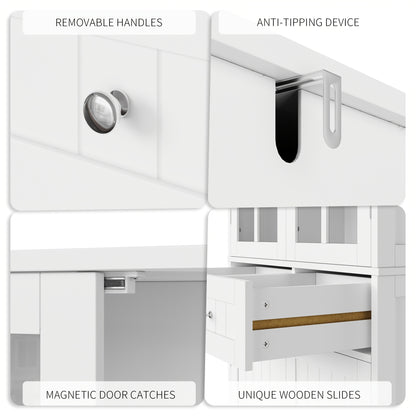Keukenkast – Voorraadkast – Opbergkast – Buffetkast – Keukenmeubel – 181 cm Hoog – MDF Hout Wit Met Glazen Deurtjes