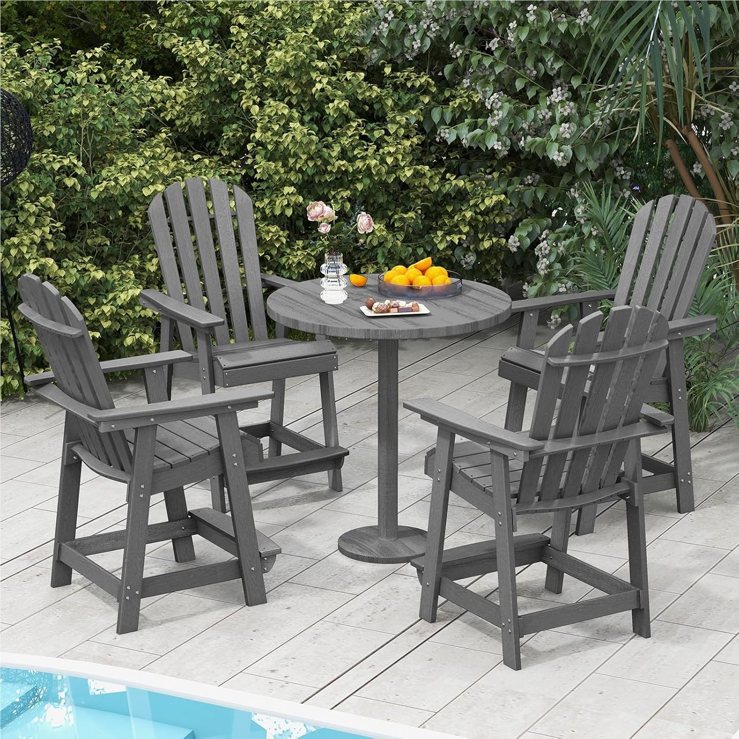 Adirondack Tuinstoel – Buitenstoel – Balkonstoel – Tuinstoel Met Voetsteun – Armleuningstoel – Weerbestendig HDPE – Comfortabele Hoge Rugleuning – Grijs