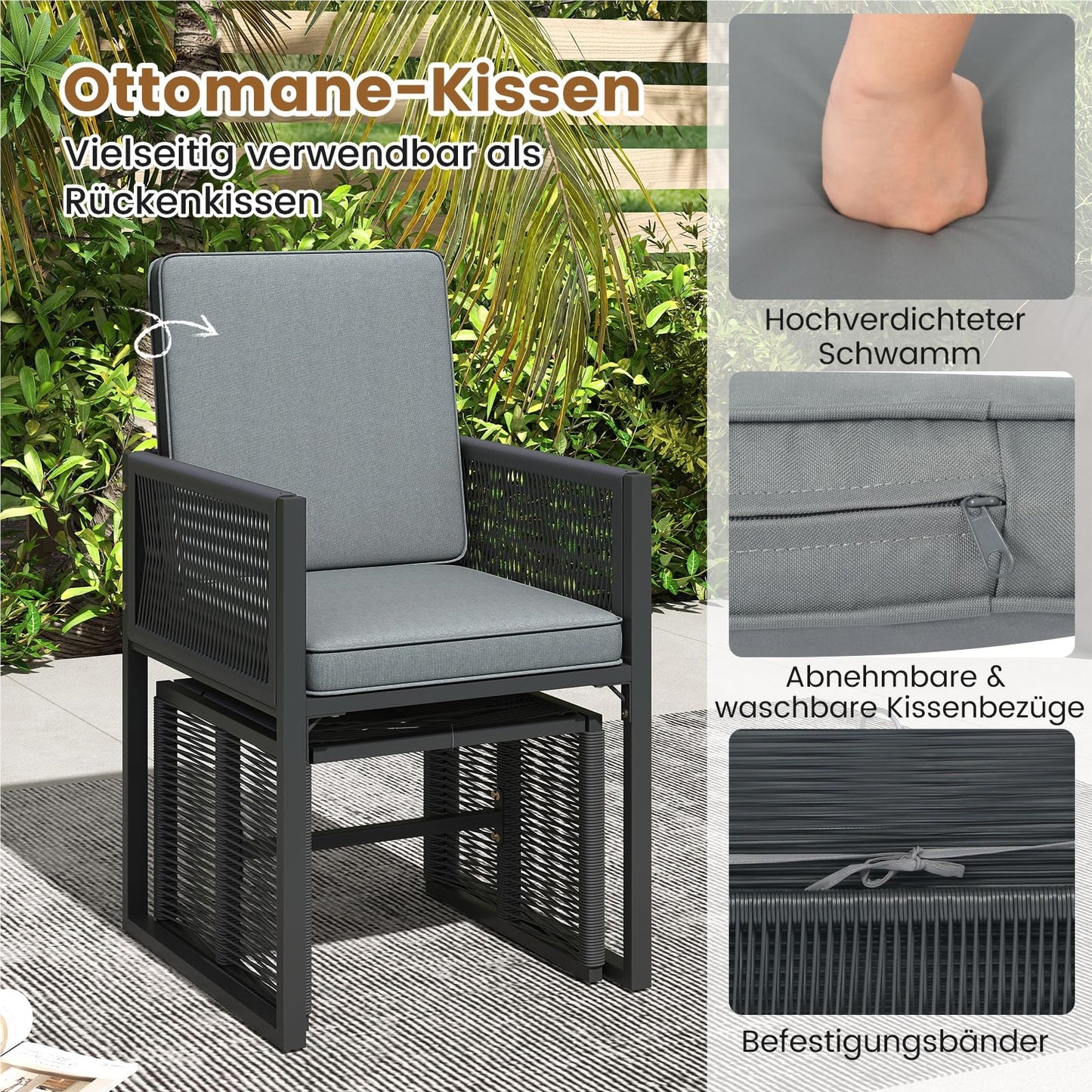 5-Delige Rattan Tuinset – Balkon Meubels – Buitenmeubilair – Tuinmeubelen – Patio Set – Inklapbare Rugleuning – Inclusief Zachte Kussens