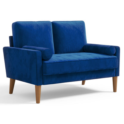 2-zitsbank – loveseat – tweezitsbank – zitbank – tweepersoonsbank – Velvet Bekleding – Inclusief 2 Lendenkussens – Compact Ontwerp – Hardhouten Frame – Blauw
