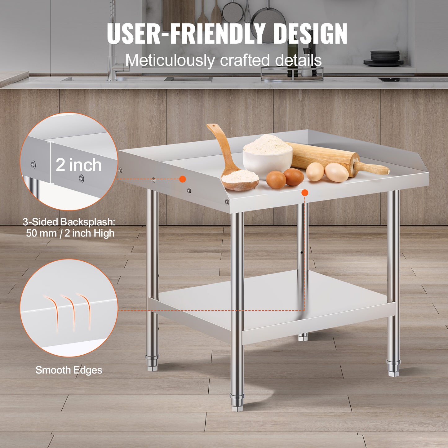Werkbank – Werktafel – Werkbank Met Opbergruimte – Werkblad – RVS Werkbank – 61x71 cm – Roestvrijstalen, 0,8 mm dik staal