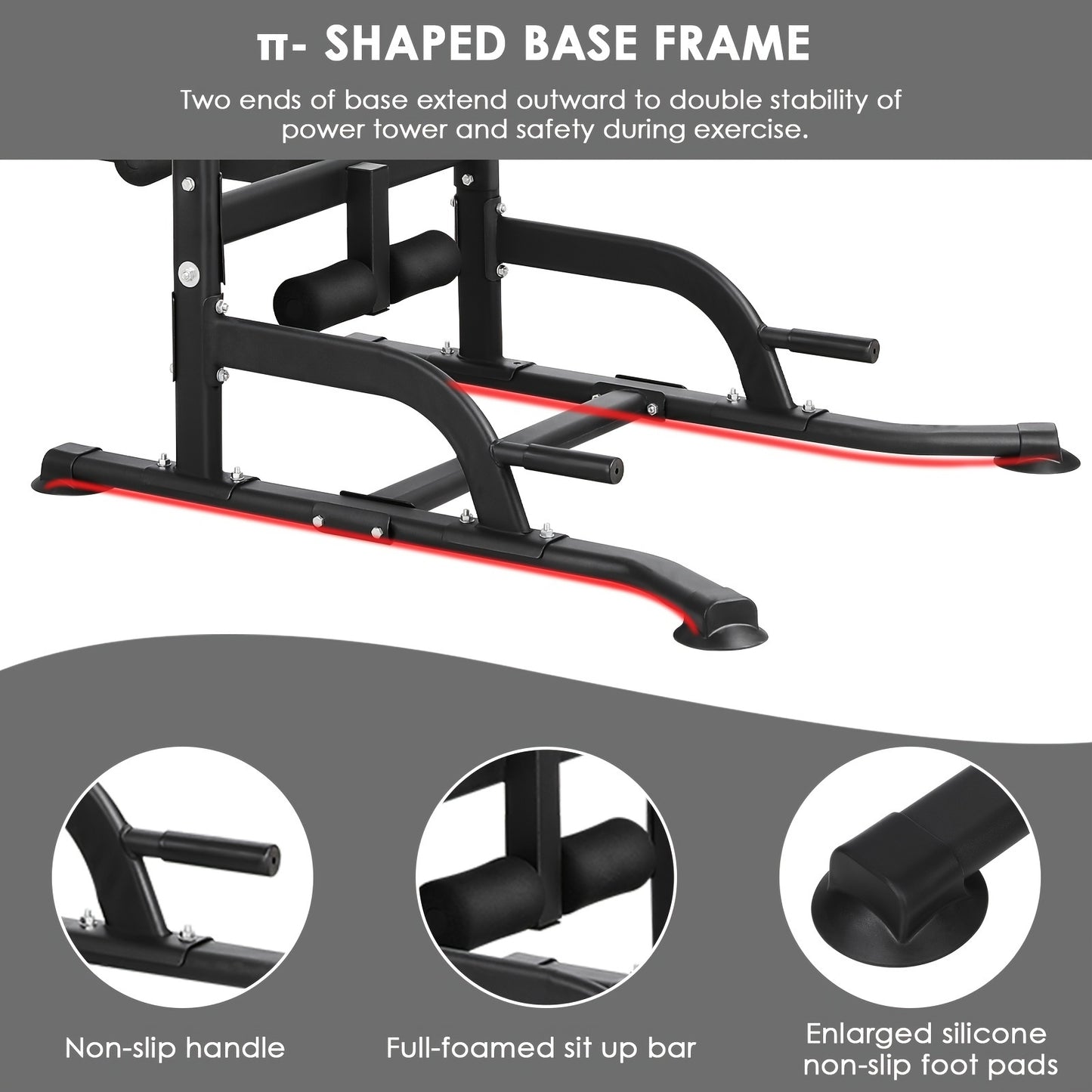 Power Tower – Krachtstation – Pull-Up Bar – Dip Station – Fitnessrek – Inklapbare Gewichtbank – Inclusief Weerstandsbanden – Maximale Belastbaarheid 200 kg