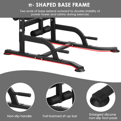 Power Tower – Krachtstation – Pull-Up Bar – Dip Station – Fitnessrek – Inklapbare Gewichtbank – Inclusief Weerstandsbanden – Maximale Belastbaarheid 200 kg