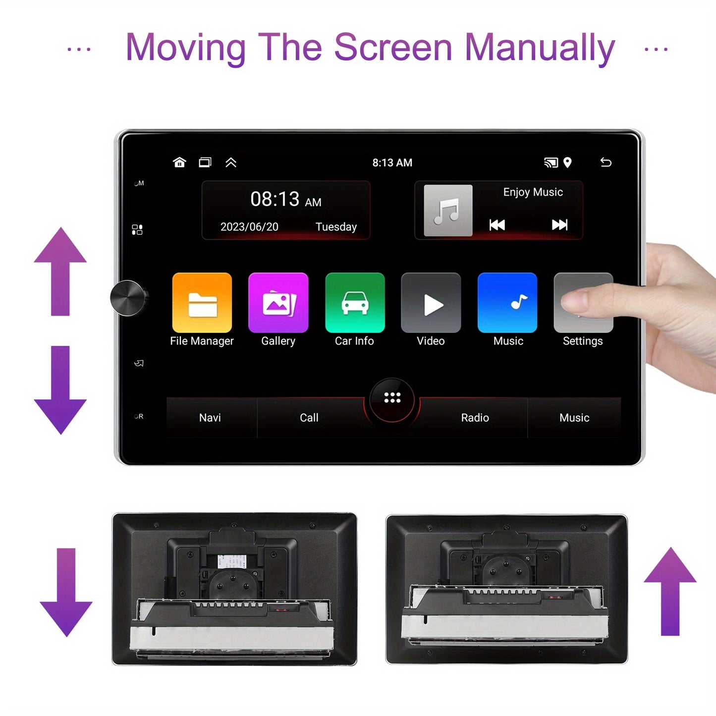 PODOFO [2G+64G] Android 15.0 Carplay Single Din Car Stereo 26.42 cm Vertical Touch Screen Car Radio Audio with Android Auto Voice Control Mirror Link GPS Navigation Wireless RDS/FM Radio Mic Backup Camera, For Gift, Without B