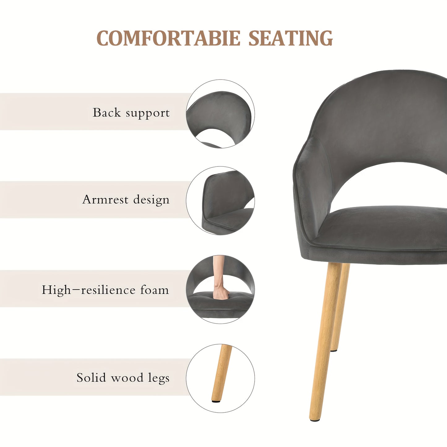 Eetkamerstoel – Kuipstoel – Stoel – Keukenstoel – Fauteuil – Set Van 2 – Polyester Bekleding – Houten Poten – Half Moon Rugleuning