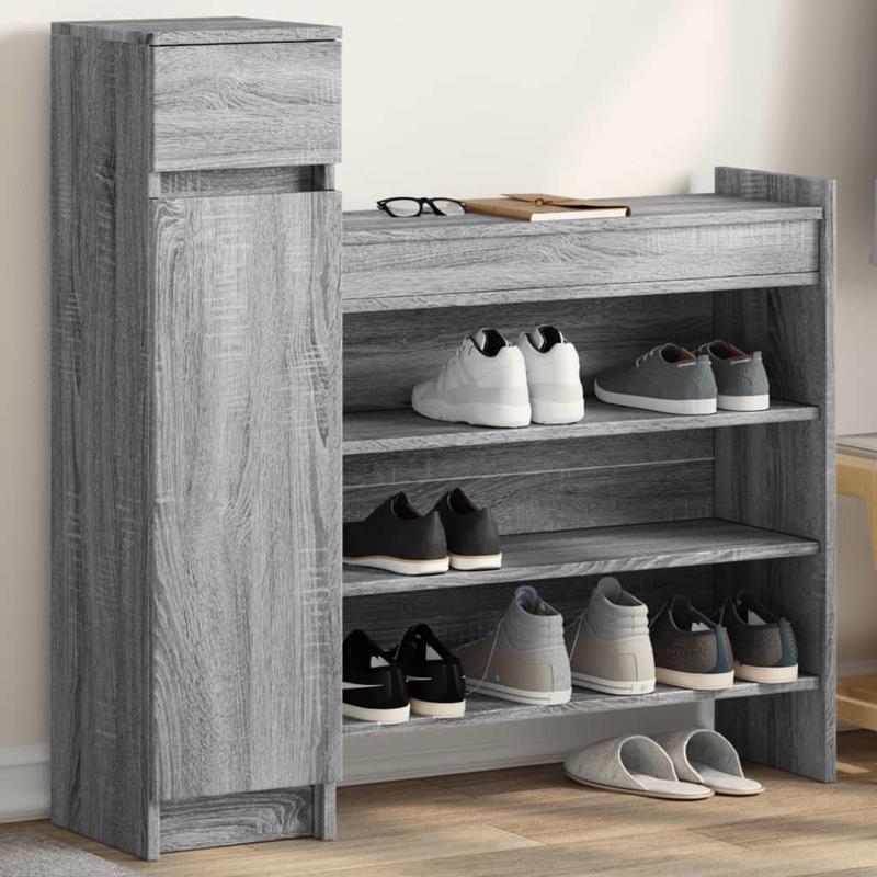 Schoenenkastje – Schoenenkast – Schoenenrek – Schoenenopberger – Schoenenschuif – Smal Hoog Kastje – Duurzaam Hout – Grijze Afwerking – 100,5x28x100 cm – Modern Ontwerp
