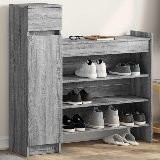 Schoenenkastje – Schoenenkast – Schoenenrek – Schoenenopberger – Schoenenschuif – Smal Hoog Kastje – Duurzaam Hout – Grijze Afwerking – 100,5x28x100 cm – Modern Ontwerp