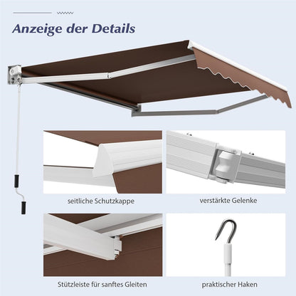 Articulated Arm Zonnescherm – Zonwering – Balkon Zonwering – Terras Zonnescherm – Klemzonnescherm – UV- en Waterbestendig – Aluminium Frame met Slinger – Bruin – 3 x 2,5 Meter
