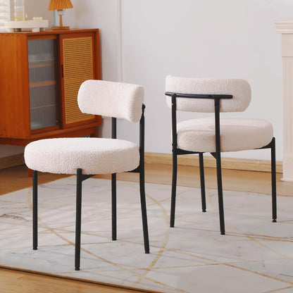 Eetkamerstoel – Kuipstoel – Keukenstoel – Stoel – Dining Chair – Set Van 6 – Bouclé Stof – Gebogen Rugleuning – Metaal Onderstel – Zithoogte 48 cm